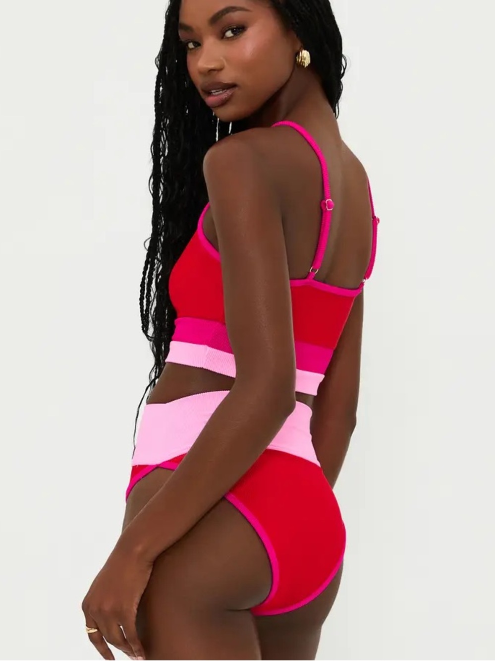 Beach Riot Red + Pink Colorblock Ribbed Bikini Set - Picture 2 of 2